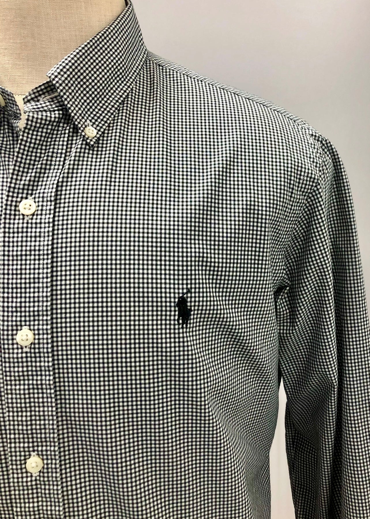 Camisa Polo Ralph Lauren 🏇🏼 con patron de cuadros gingham negro y blanco Talla L Entalle Custom Fit