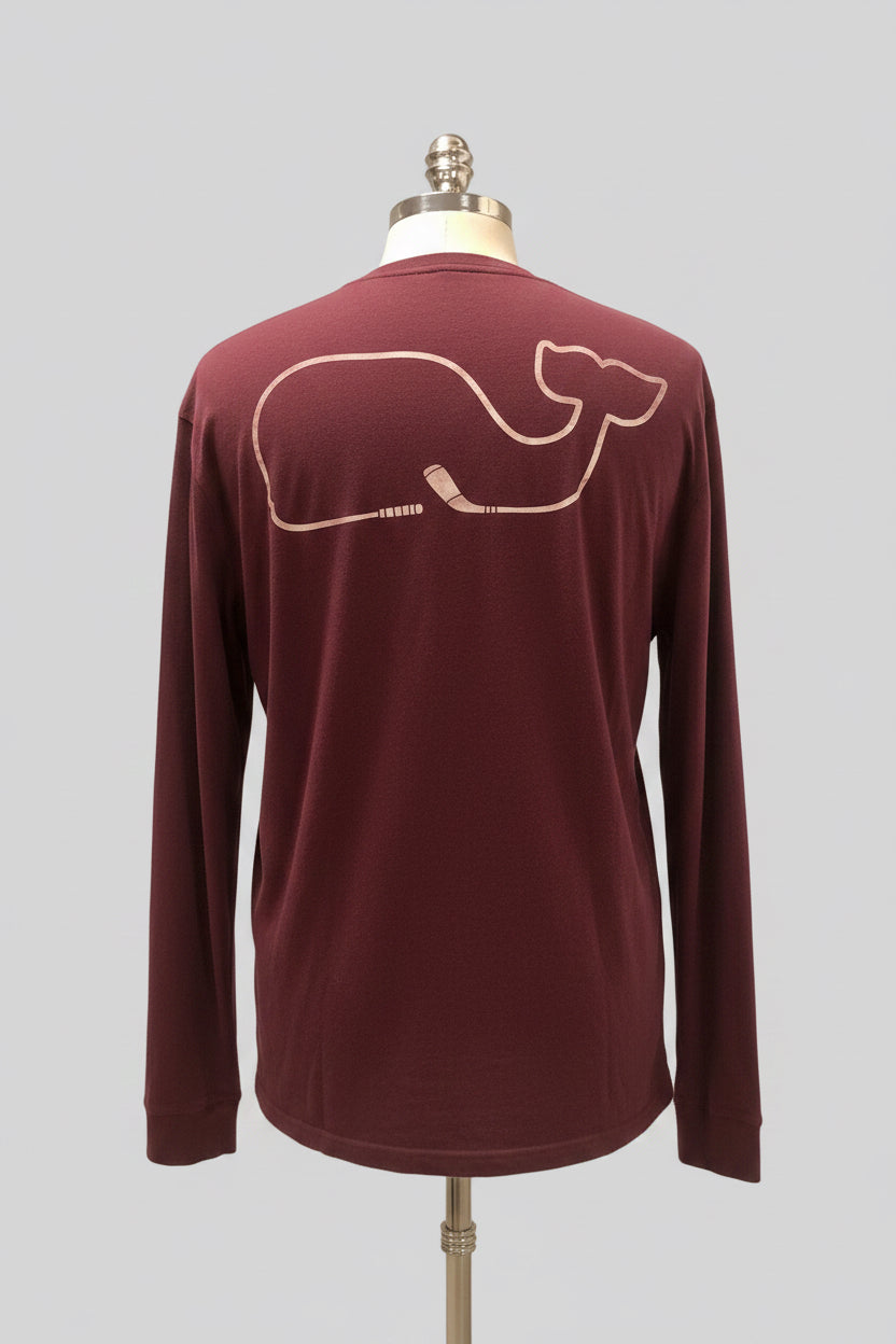 Camiseta de bolsillo Vineyard Vines 🐳 color rojo oscuro con Diseño de ballena de golf Talla L