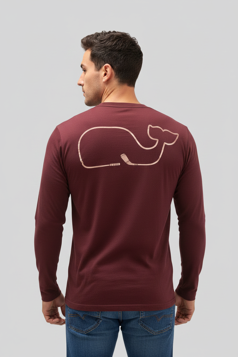 Camiseta de bolsillo Vineyard Vines 🐳 color rojo oscuro con Diseño de ballena de golf Talla L