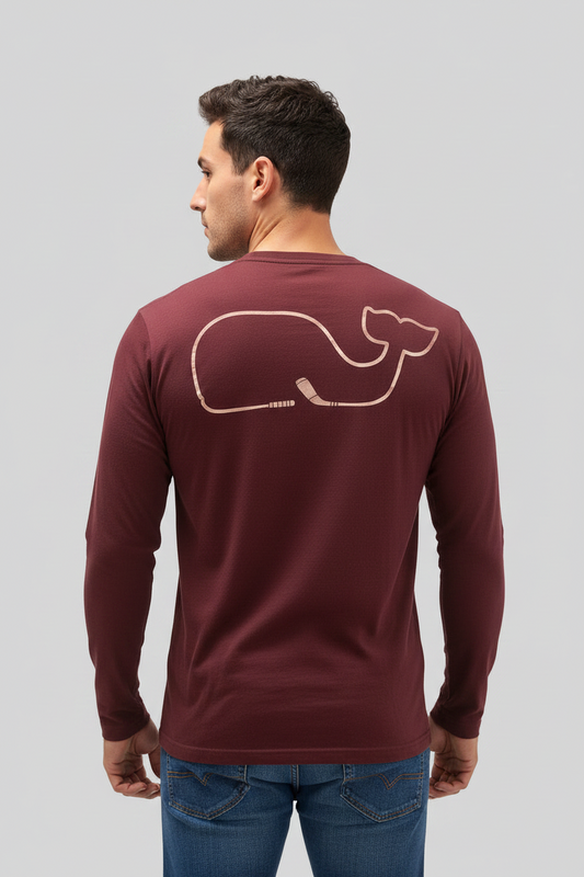Camiseta de bolsillo Vineyard Vines 🐳 color rojo oscuro con Diseño de ballena de golf Talla L