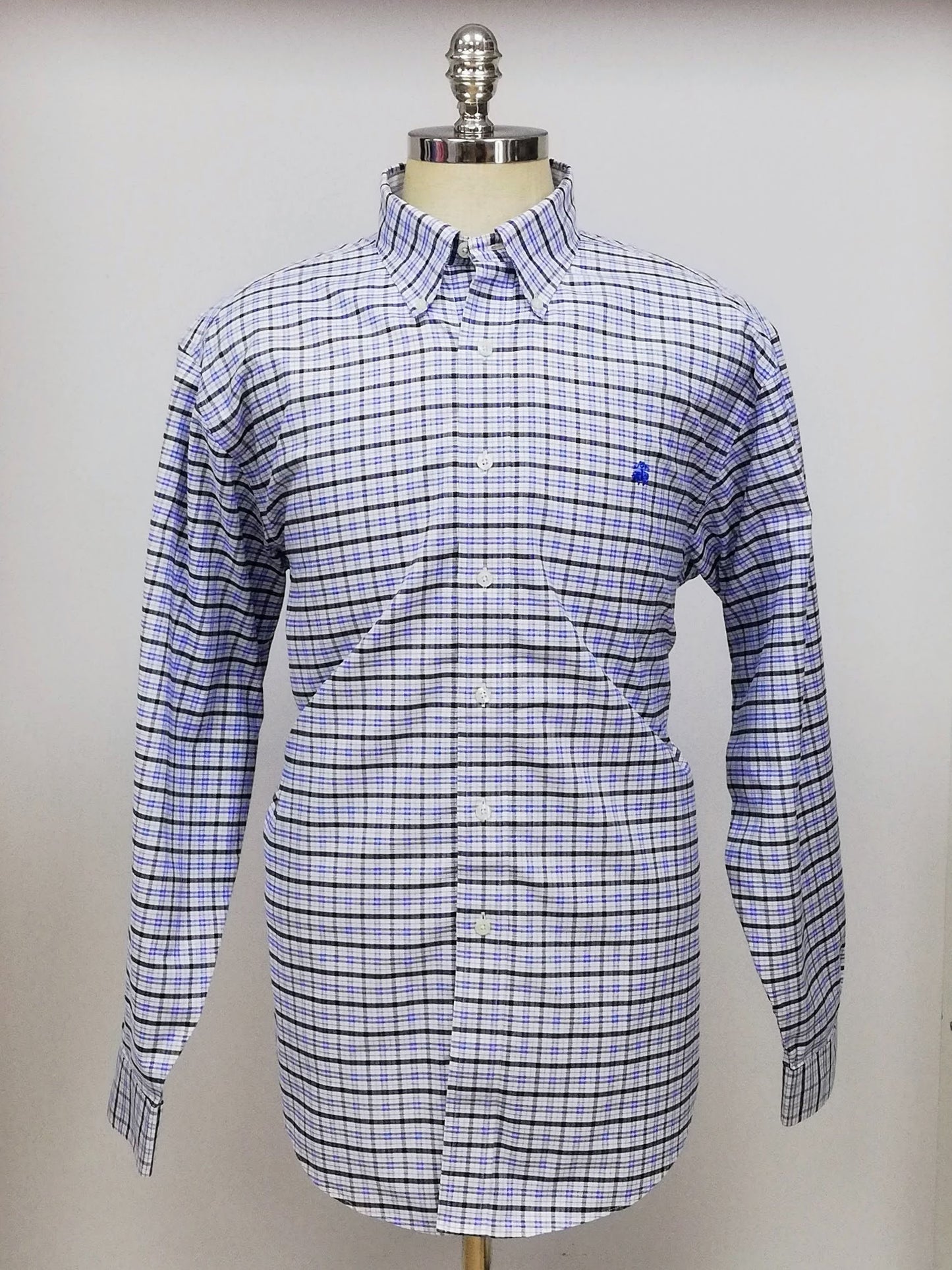 Camisa Brooks Brothers 🐑 color blanco con cuadros tartán en azul y negro Talla XL Entalle Regular