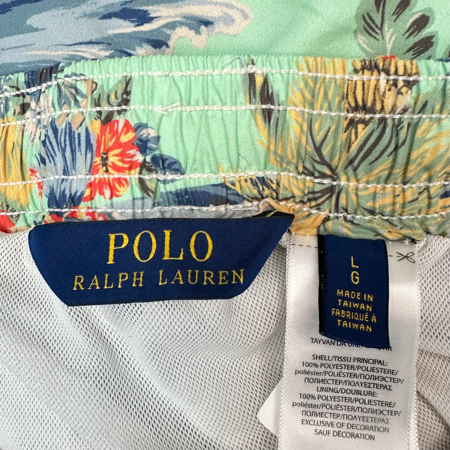 Short de baño Polo Ralph Lauren 🏇🏼color verde claro con diseño hawaiano talla L