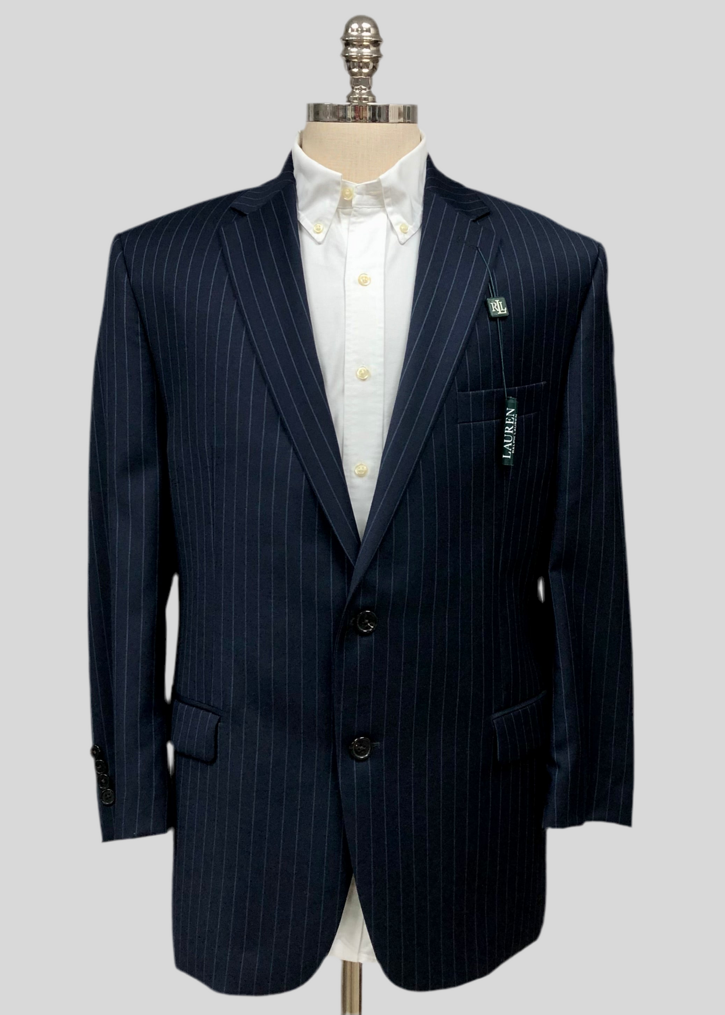 Chaqueta Blazer Ralph Lauren 🇺🇸 de Corte Regular en tono azul navy con rayas grises Talla Large (44R)