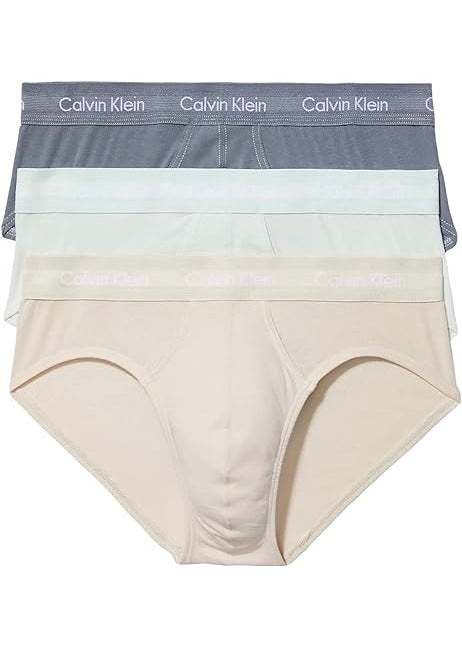 Paquete de 3 Calzoncillos a la cintura Calvin Klein - Tela algodón stretch en color beige, celeste y gris Talla XXL