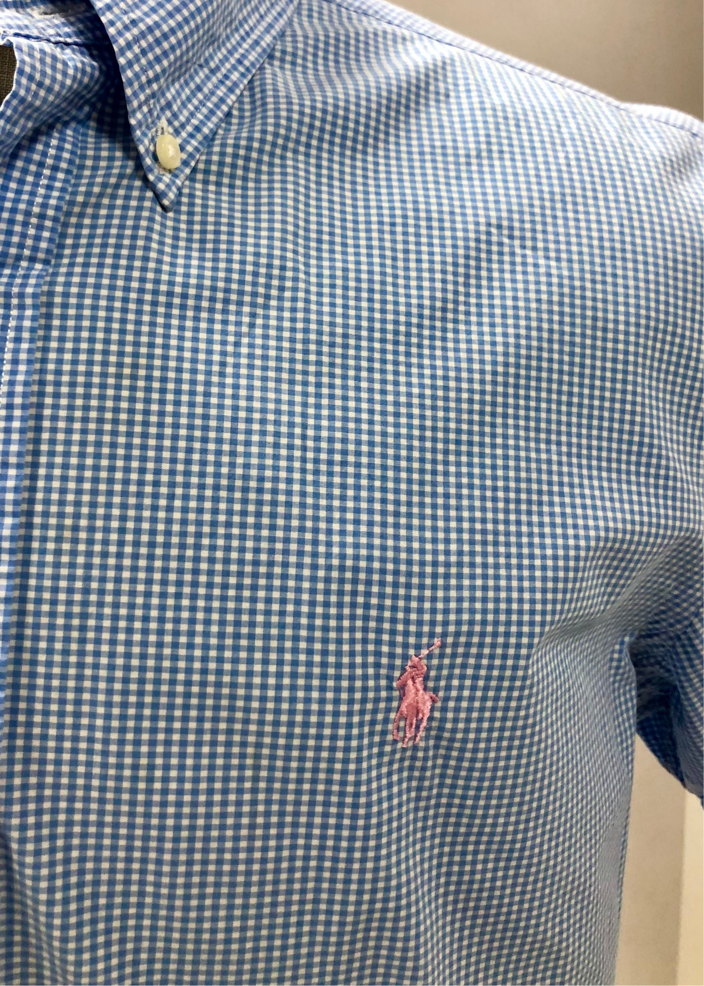 Camisa Polo Ralph Lauren 🏇🏼 de cuadros gingham celeste y blanco Talla L Entalle Regular