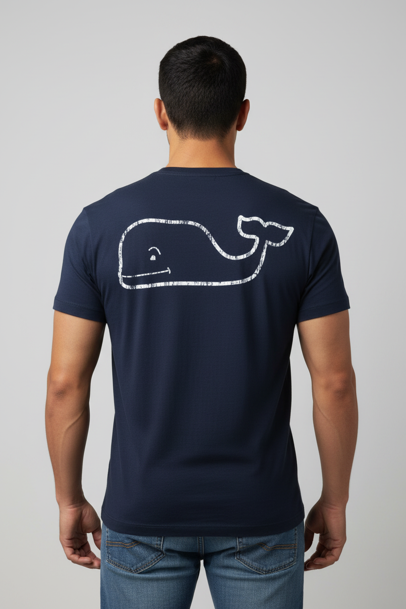 Camiseta cuello redondo Vineyard Vines 🐳 color azul con diseño de ballena en blanco Talla S