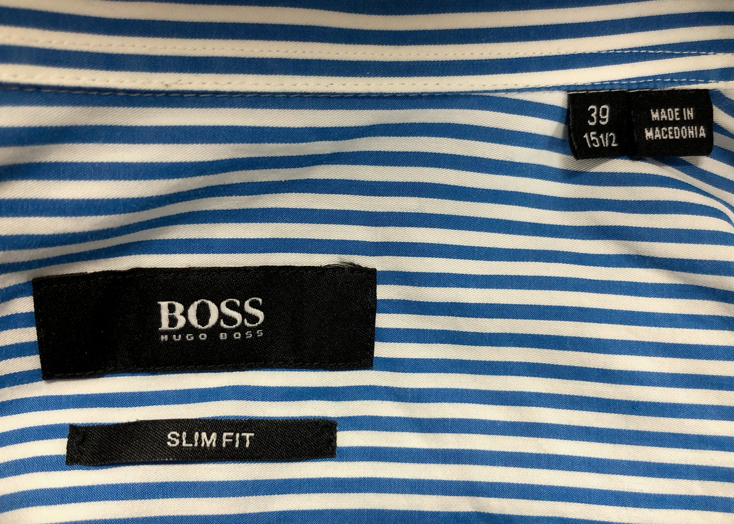 Camisa de botones Hugo Boss 🇩🇪 con patrón de rayas en azul y blanco Talla M Entalle Slim Fit (ver descripción)