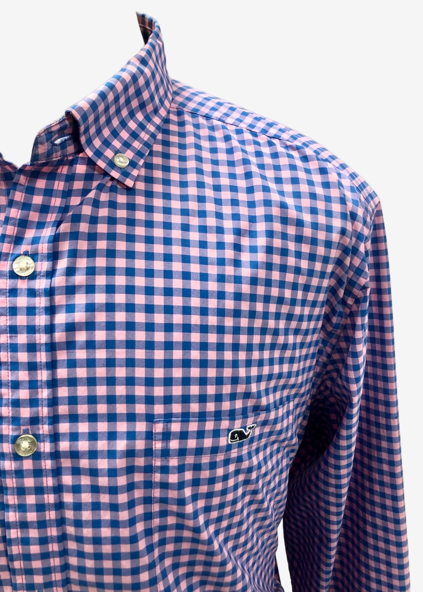 Camisa de botones Vineyard Vines 🐳 Performance de cuadros gingham en color azul y rosado Talla XL Entalle Clásico