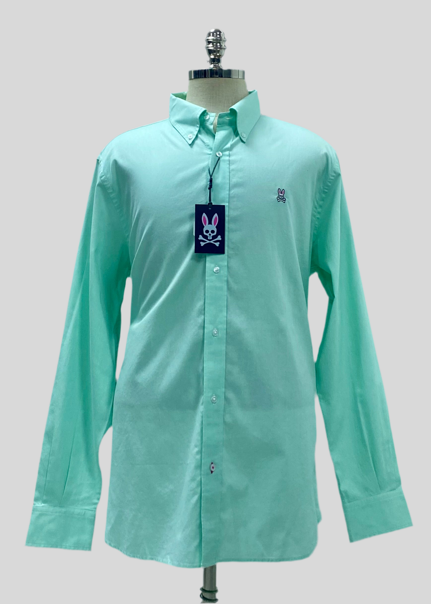 Camisa de botones Psycho Bunny 🐰  Oxford Color verde claro con logo tradicional Talla XL Entalle Regular