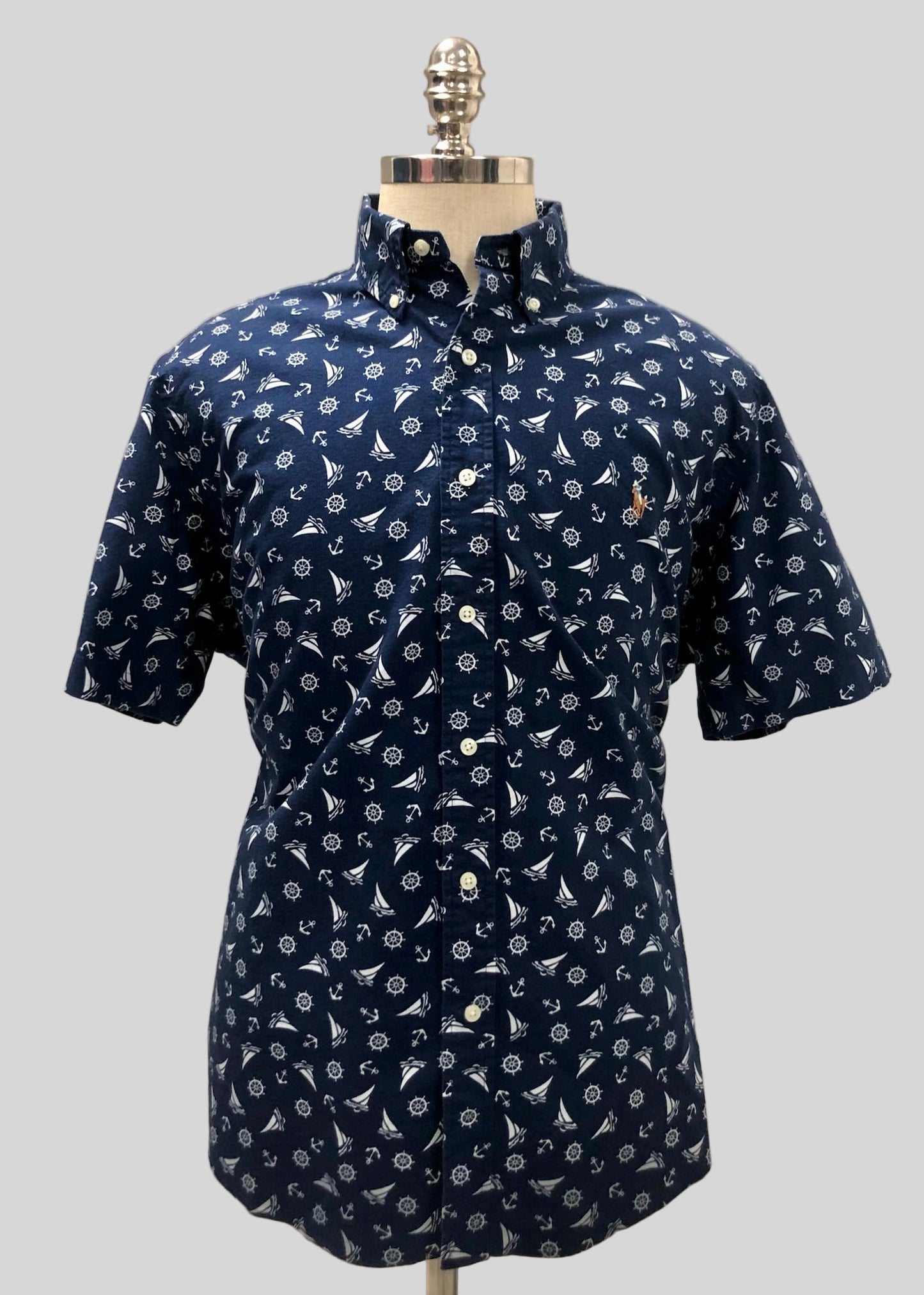 Camisa de botones Polo Ralph Lauren 🏇🏼 Oxford color azul navy con diseño de náutico en blanco Talla XL Entalle Clásico