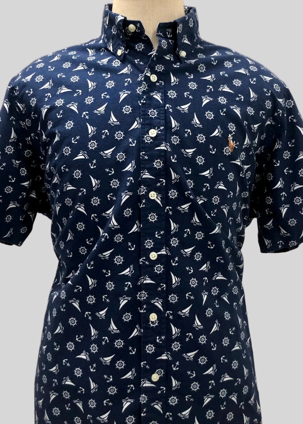Camisa de botones Polo Ralph Lauren 🏇🏼 Oxford color azul navy con diseño de náutico en blanco Talla XL Entalle Clásico