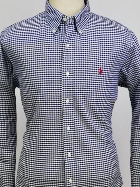 Camisa Polo Ralph Lauren 🏇🏼 con patron de cuadros gingham azul y blanco Talla L Entalle Custom Fit