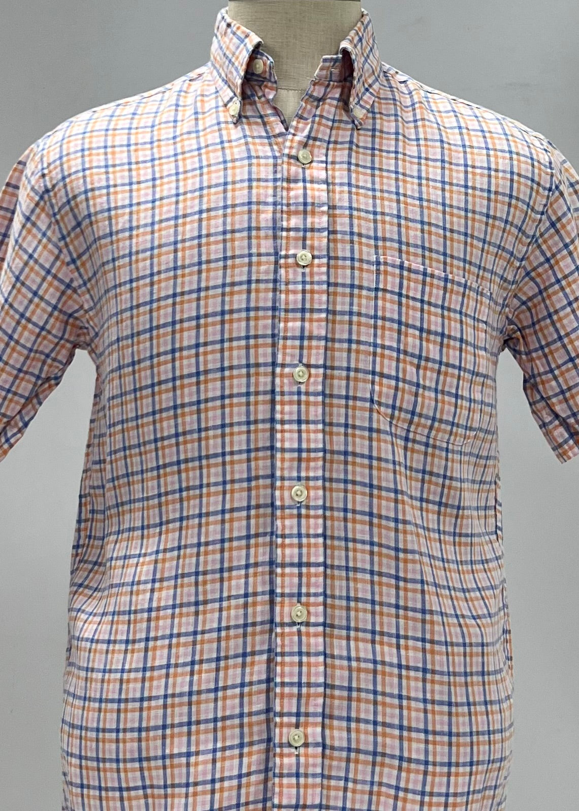 Camisa Brooks Brothers 🐑 De lino blanco de cuadros en color rosado, naranja y azul Talla M Entalle Regular