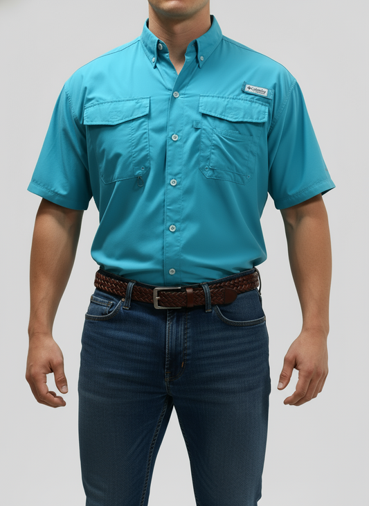 Camisa Columbia 🔹color turquesa oscuro con Omni Shade Manga corta Talla M