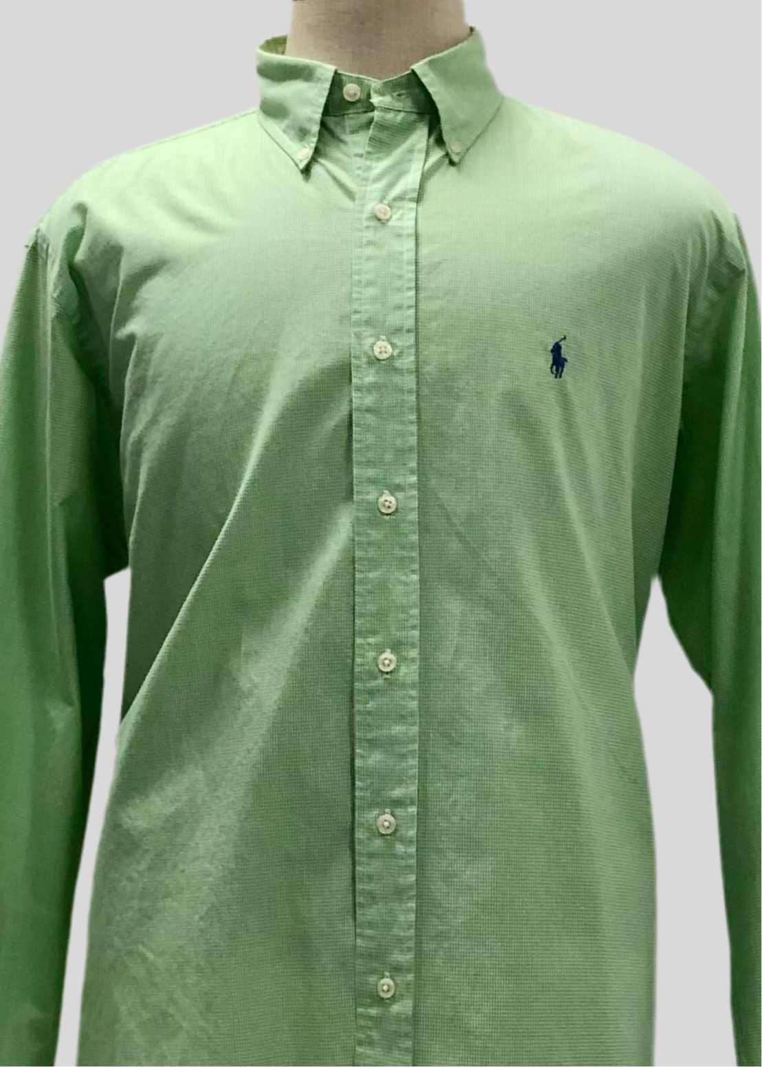 Camisa Polo Ralph Lauren 🏇🏼 con patron de cuadros finos en verde y blanco Talla XL Entalle Regular