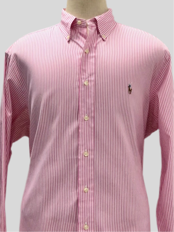Camisa de botones Polo Ralph Lauren 🏇🏼 con patrón de rayas en color rosado y blanco Talla XL Entalle Clásico