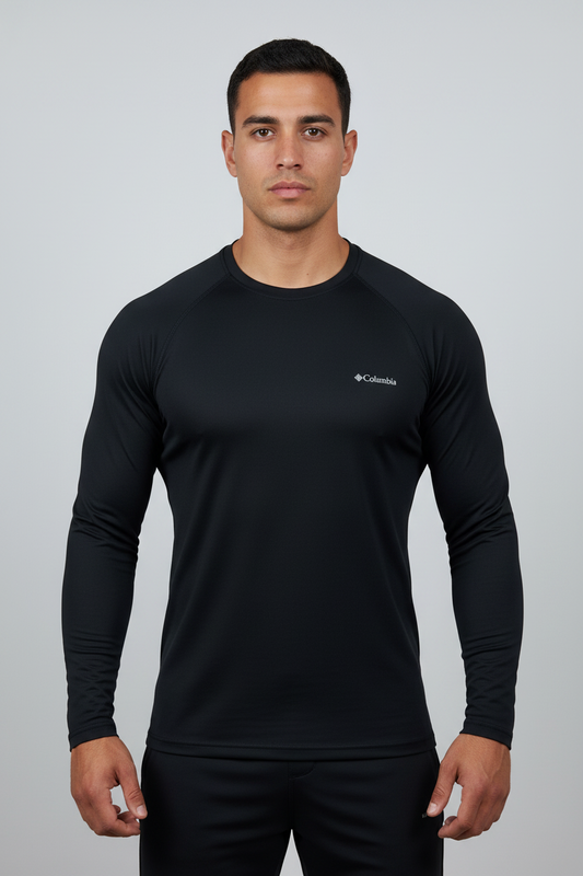Camiseta cuello redondo Columbia 🔷 color negro manga larga Talla L
