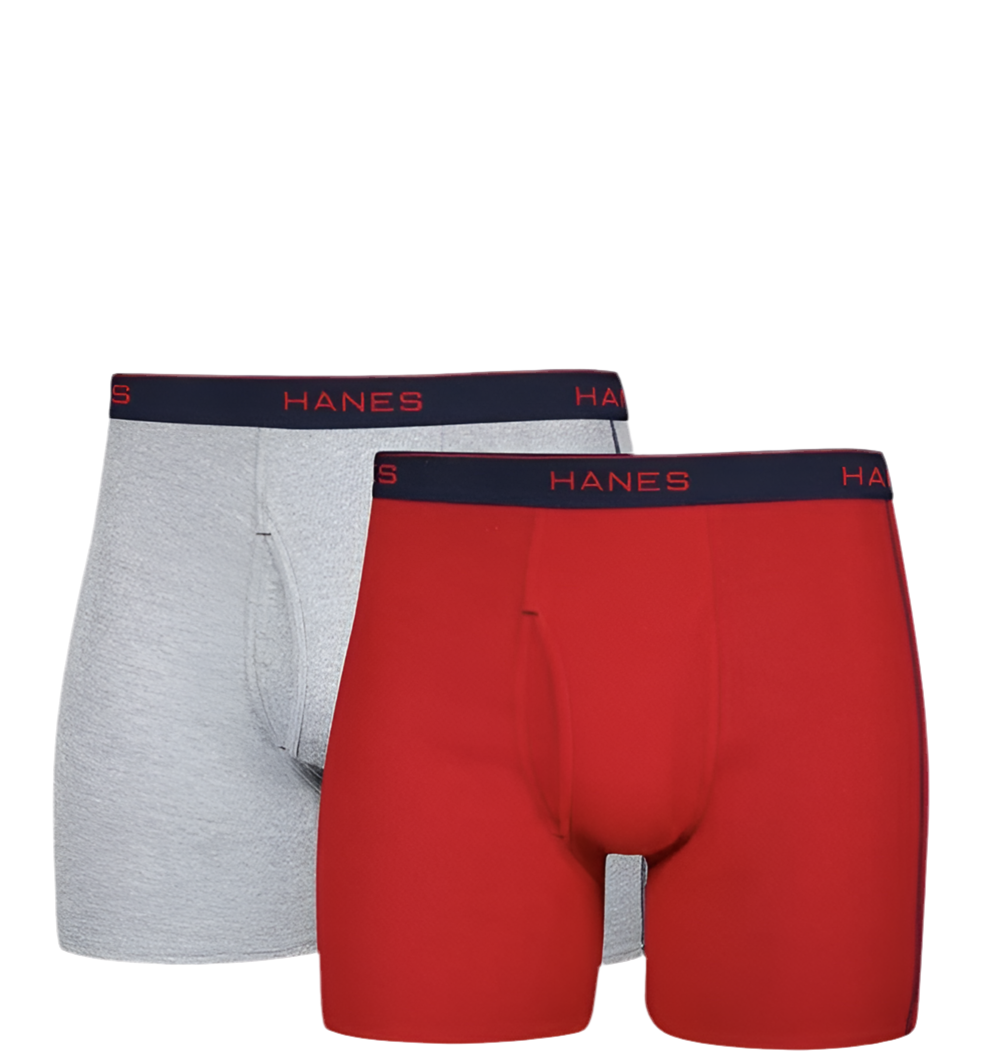 Paquete de 3 Calzoncillos tipo Boxer Hanes de Tela soft en color rojo, gris y celeste - en Talla XL