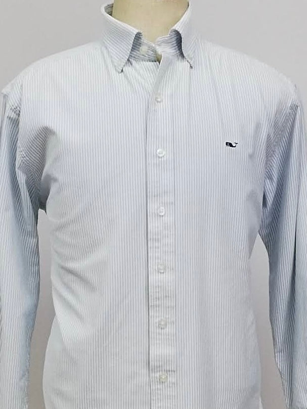 Camisa de botones Vineyard Vines 🐳 Oxford de rayas en color celeste y blanco Talla L Entalle Clásico (ver descripción)