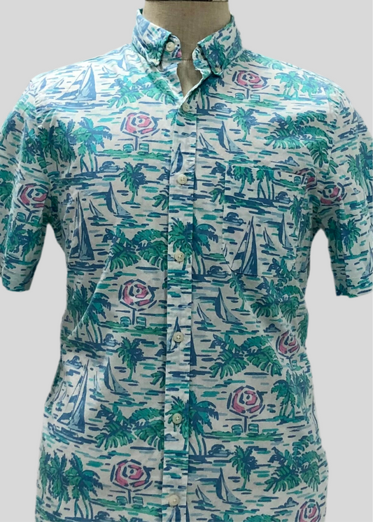 Camisa de botones Vineyard Vines 🐳 color blanco con diseño de Islas en color verde Talla M Entalle Slim Fit
