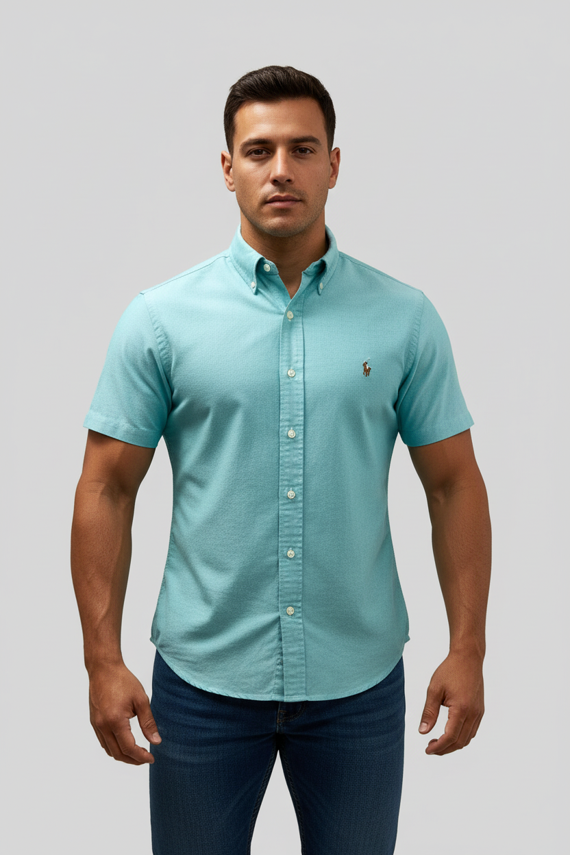 Camisa de botones Polo Ralph Lauren 🏇🏼 Oxford en color turquesa Talla L Entalle Slim Fit