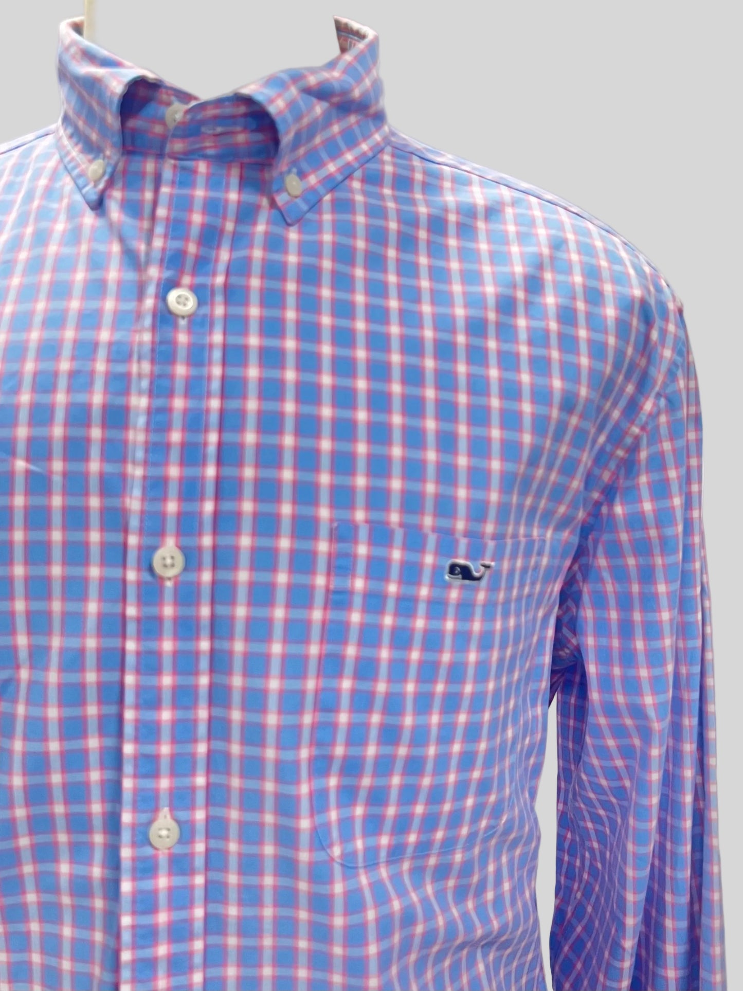 Camisa Vineyard Vines 🐳 de cuadros en color celeste, rosado y blanco Talla L Entalle Clásico