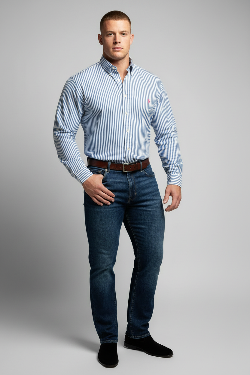 Camisa de botones Polo Ralph Lauren 🏇🏼 de rayas en color celeste y blanco Talla L Entalle Regular