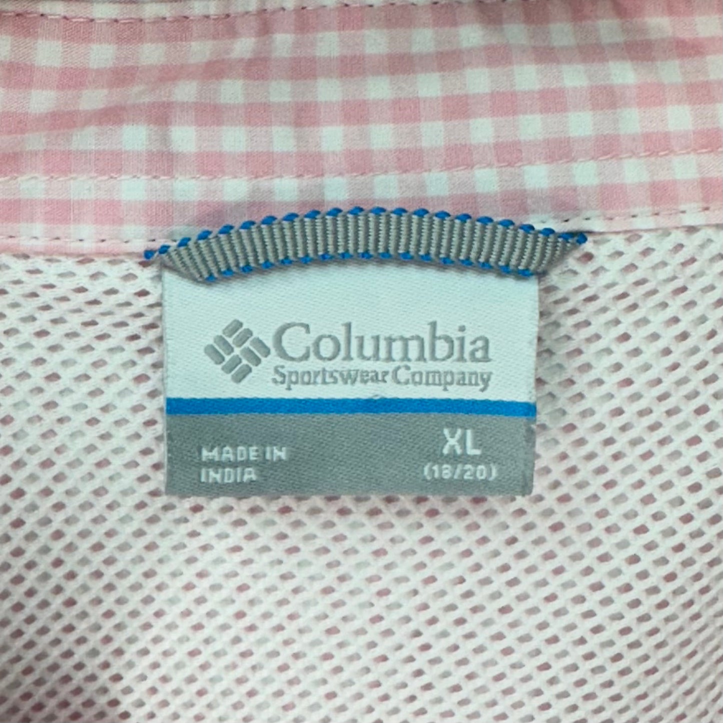 Camisa de mujer Columbia 🔹con patrón de cuadros en color rosado y blanco con Omni Shade Manga larga Talla XL