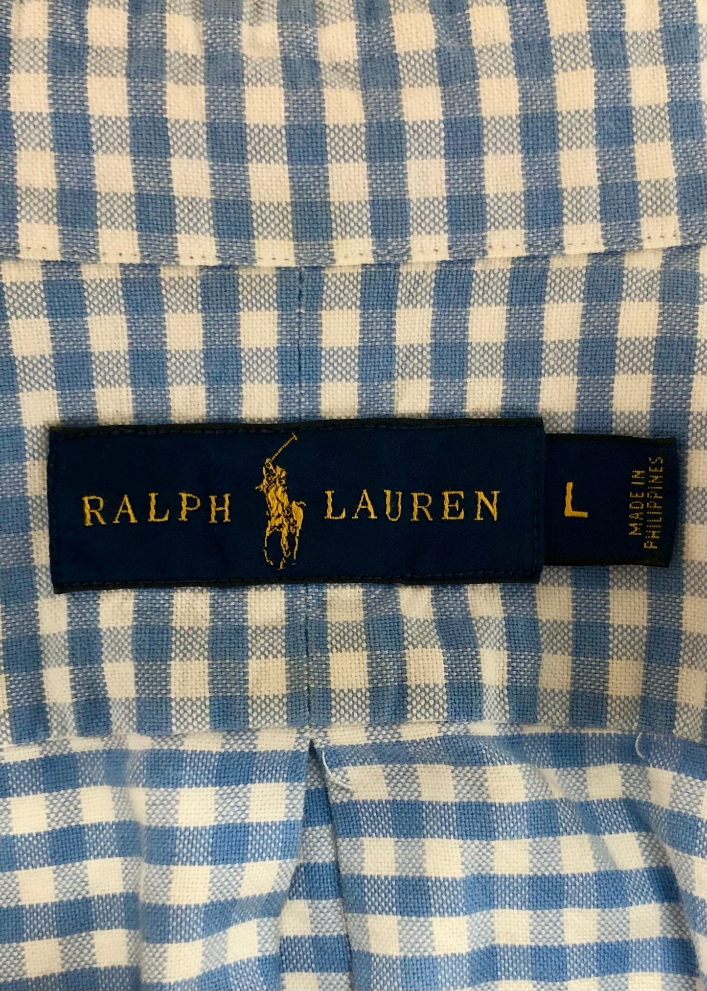Camisa de botones Polo Ralph Lauren 🏇🏼 Oxford de cuadros gingham celeste y blanco Talla L Entalle Regular (ver descripción)
