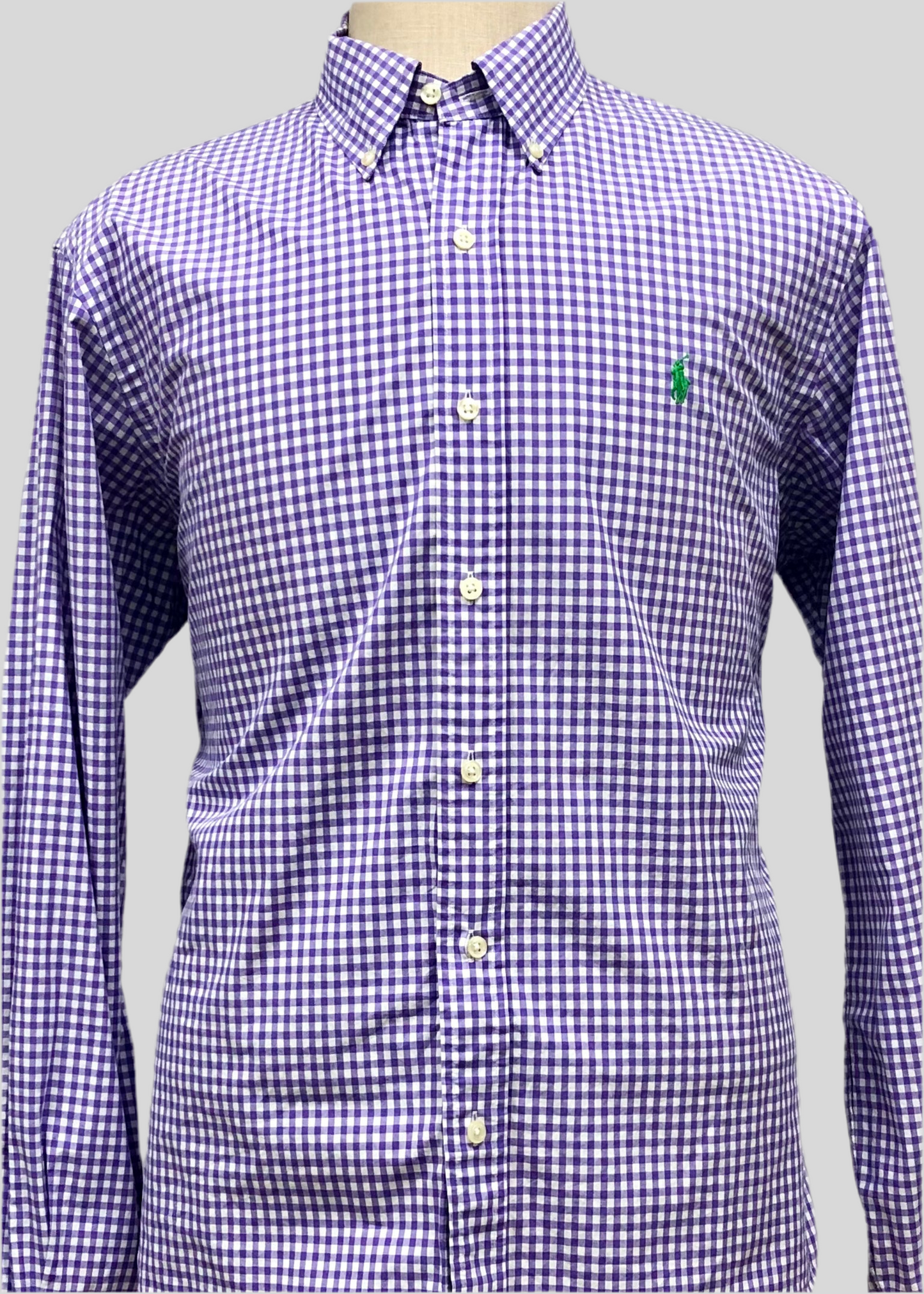 Camisa Polo Ralph Lauren 🏇🏼 con patron de cuadros gingham en color morado y blanco Talla XL Entalle Regular