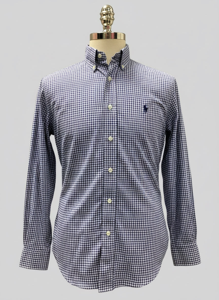 Camisa de botones Polo Ralph Lauren 🏇🏼 Color blanco de cuadros morado y azul navy Talla M Entalle Regular