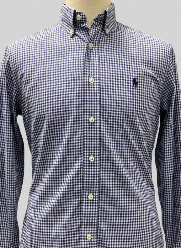 Camisa de botones Polo Ralph Lauren 🏇🏼 Color blanco de cuadros morado y azul navy Talla M Entalle Regular