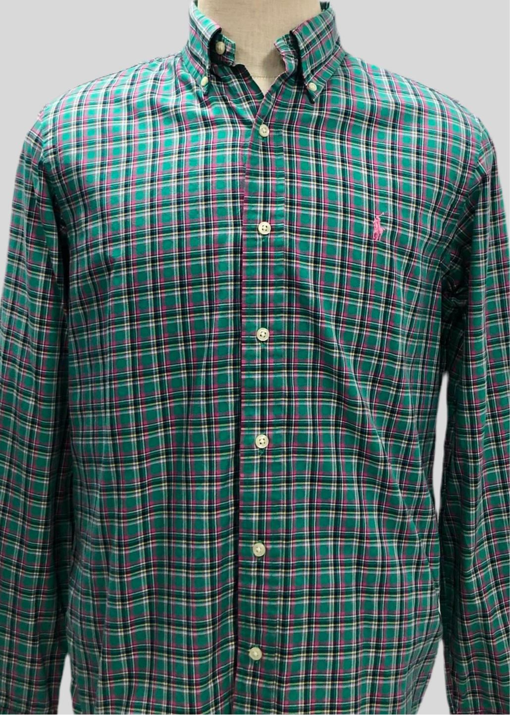 Camisa de botones Polo Ralph Lauren 🏇🏼 de cuadros verde, rosado y blanco Talla M Entalle Regular