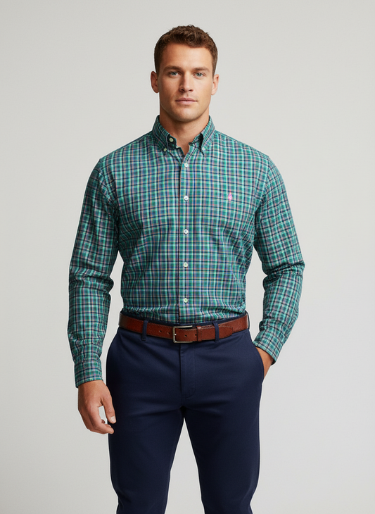 Camisa de botones Polo Ralph Lauren 🏇🏼 de cuadros verde, rosado y blanco Talla M Entalle Regular