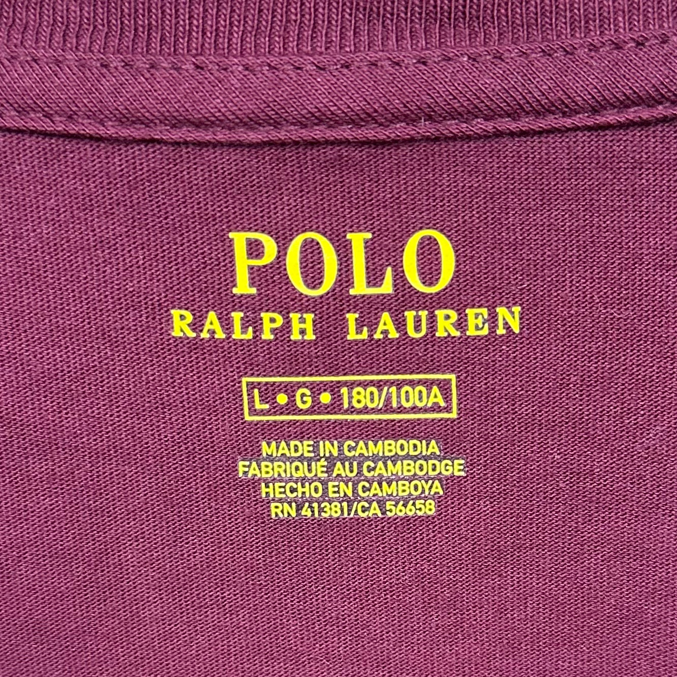 Camiseta cuello Redondo Polo Ralph Lauren 🏇🏼 color rojo oscuro manga corta Talla Large Entalle Regular