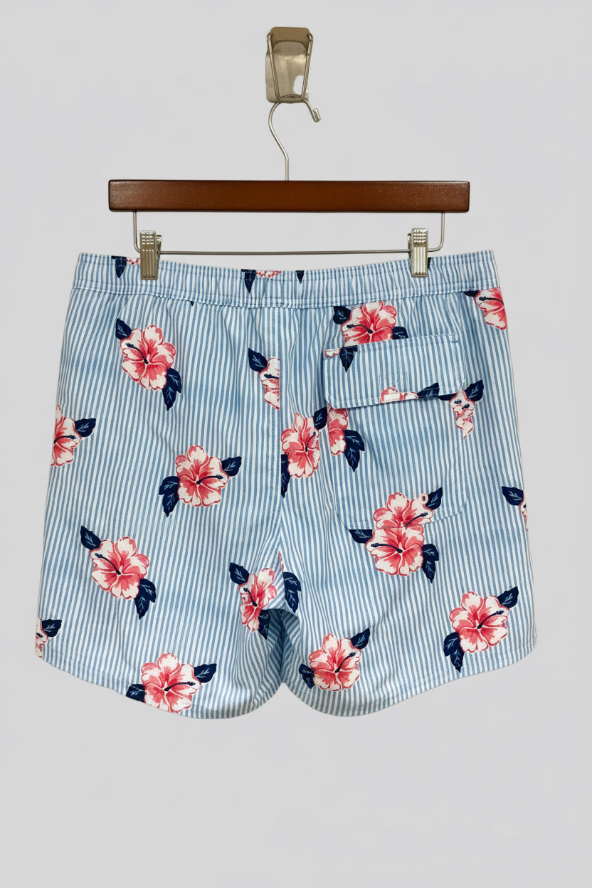 Short de baño Vineyard Vines 🐳 de rayas celeste y blanco con diseño de floral talla L