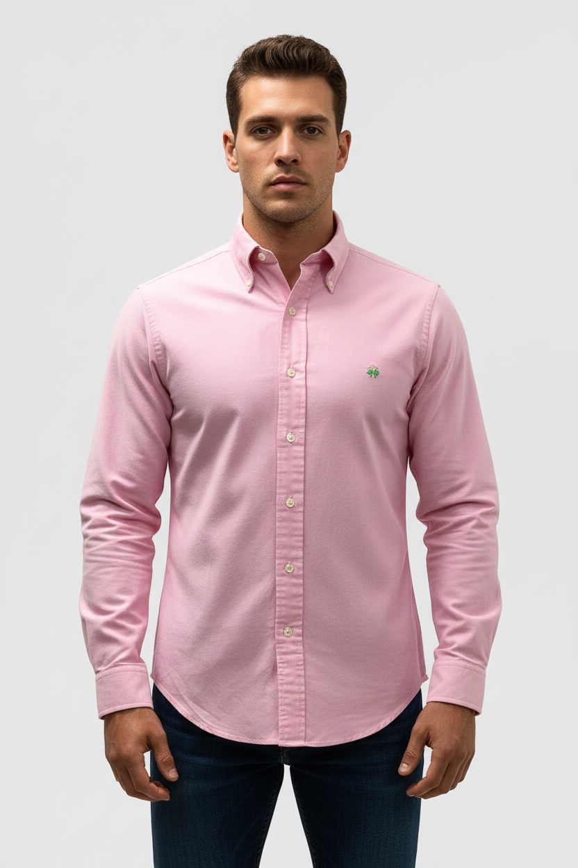 Camisa de botones Brooks Brothers 🐑 Oxford color rosado Talla S Entalle Slim Fit