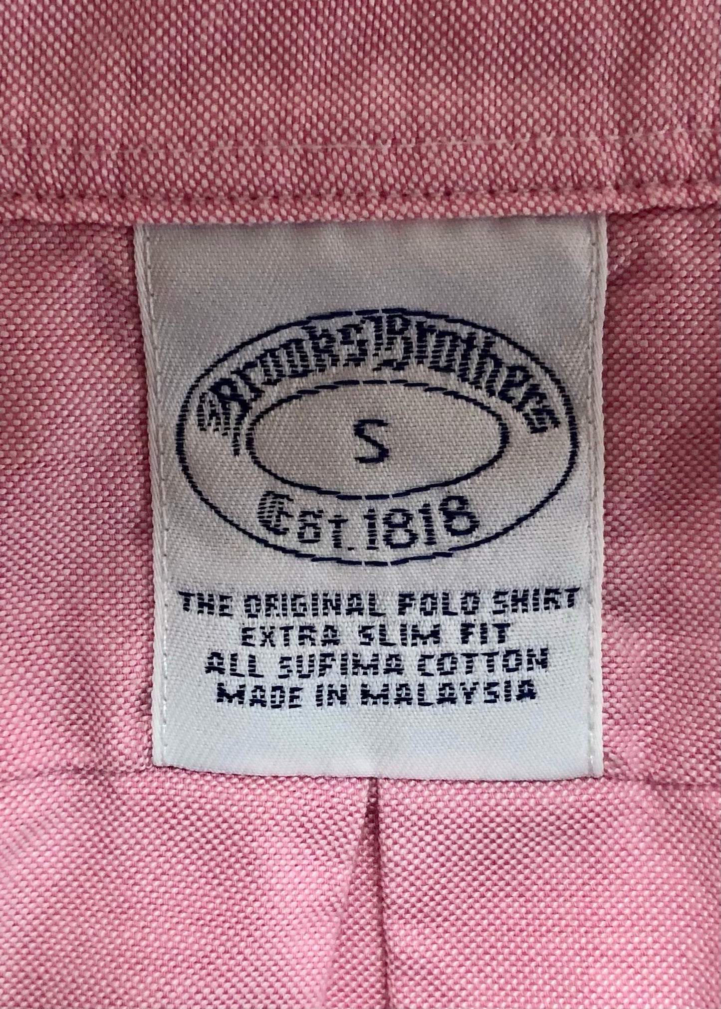 Camisa de botones Brooks Brothers 🐑 Oxford color rosado Talla S Entalle Slim Fit
