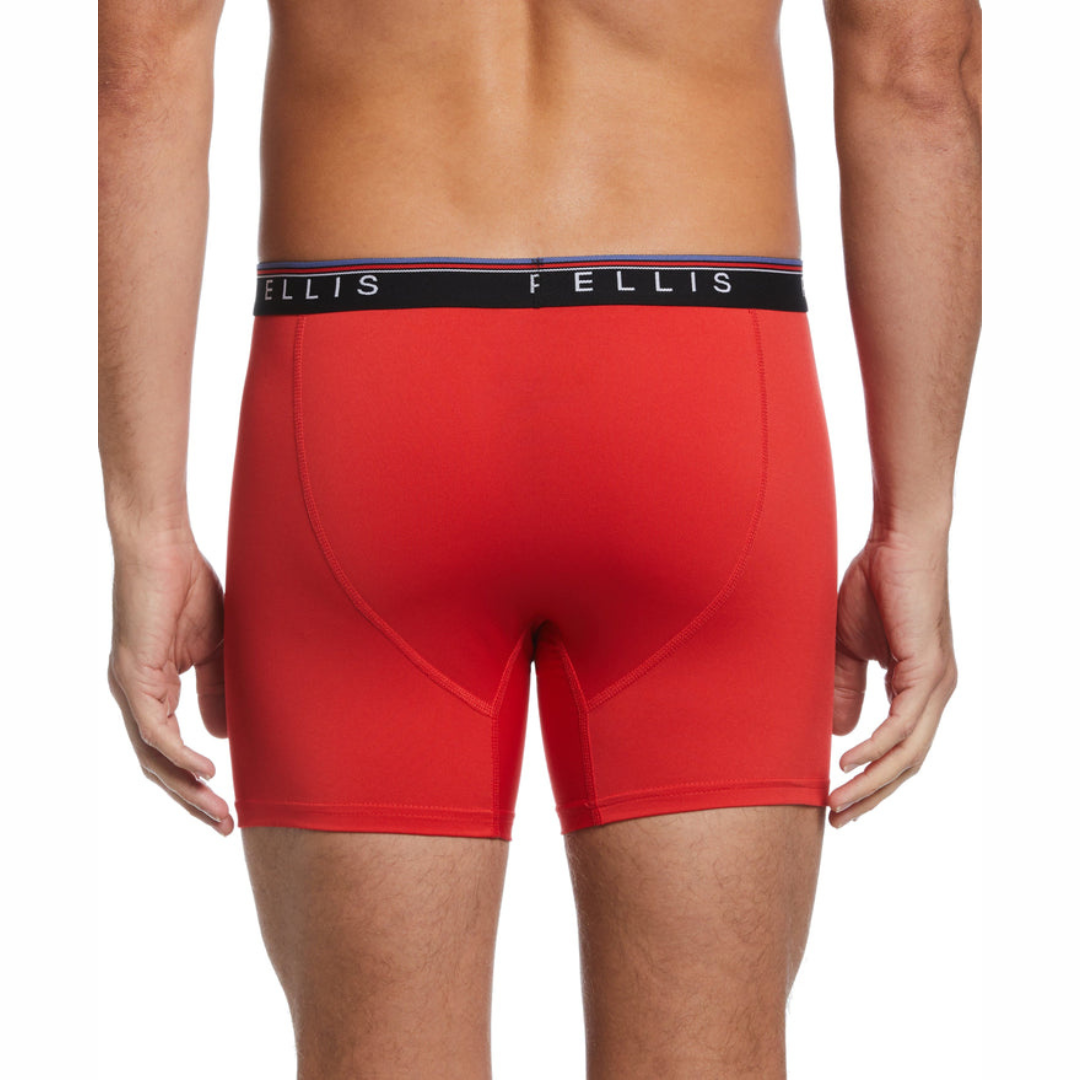 Paquete de 4 Boxer Perry Ellis Tela de microfibra con patrón en color negro, gris, rojo y celeste Talla M