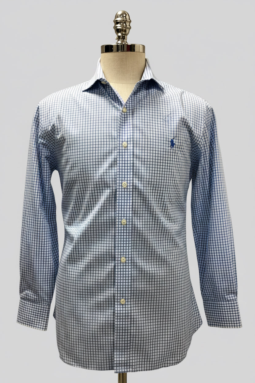 Camisa de botones Polo Ralph Lauren 🏇🏼 Color blanco de cuadros en azul Talla L Entalle Slim Fit