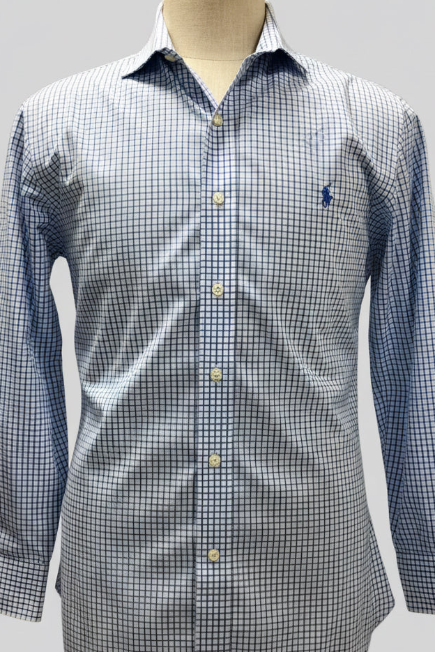 Camisa de botones Polo Ralph Lauren 🏇🏼 Color blanco de cuadros en azul Talla L Entalle Slim Fit