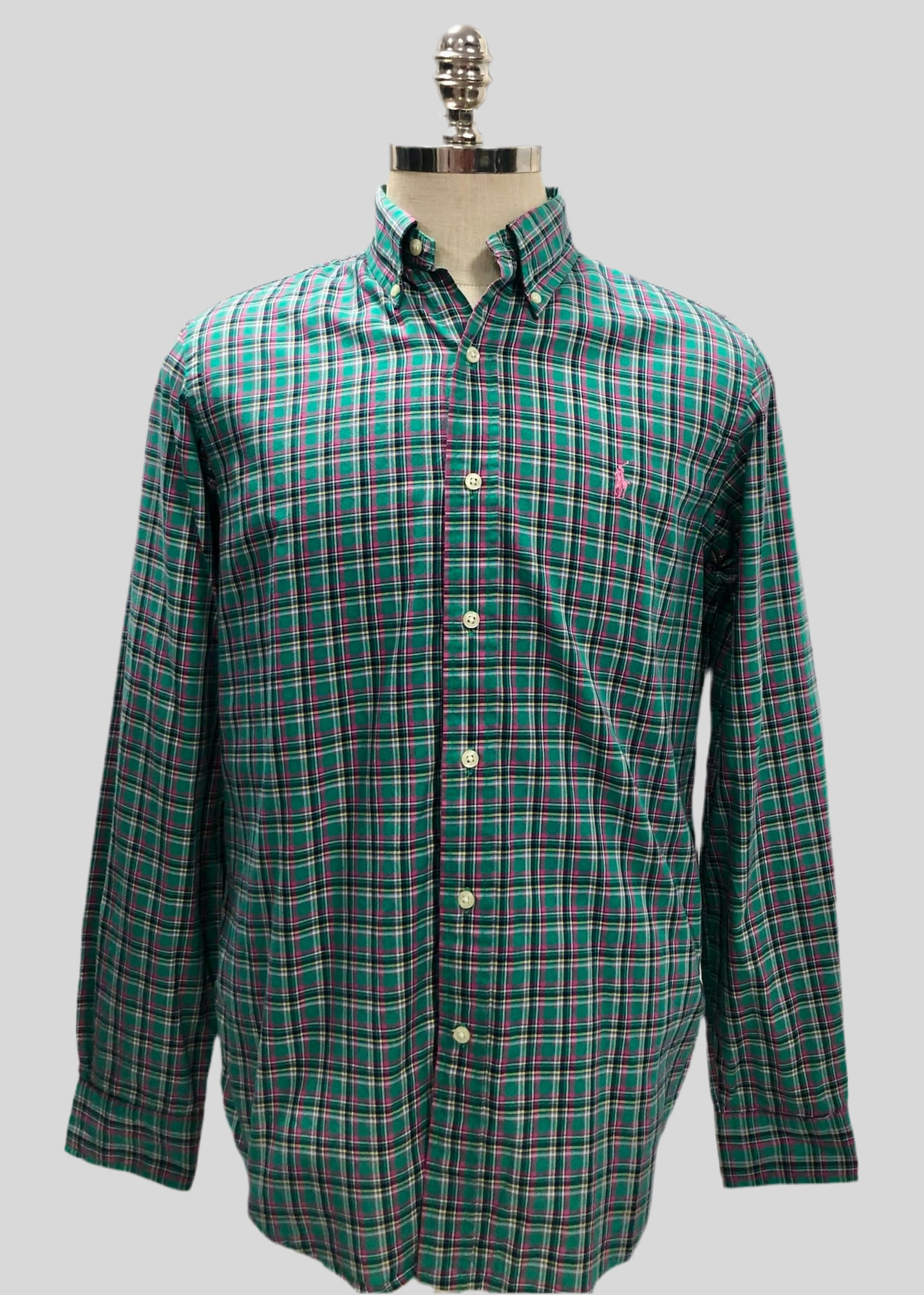 Camisa de botones Polo Ralph Lauren 🏇🏼 de cuadros verde, rosado y blanco Talla M Entalle Regular