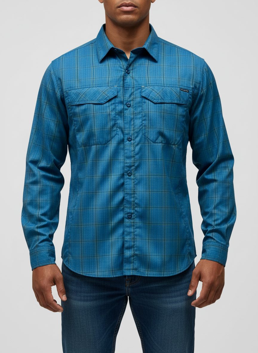 Camisa Columbia 🔹color azul de cuadros en color amarillo con Omni Shade Talla M