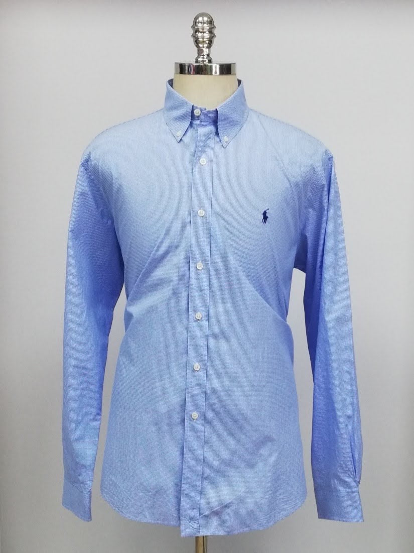 Camisa Polo Ralph Lauren 🏇🏼 con patron de cuadros finos celeste y blanco Talla XL Entalle Regular