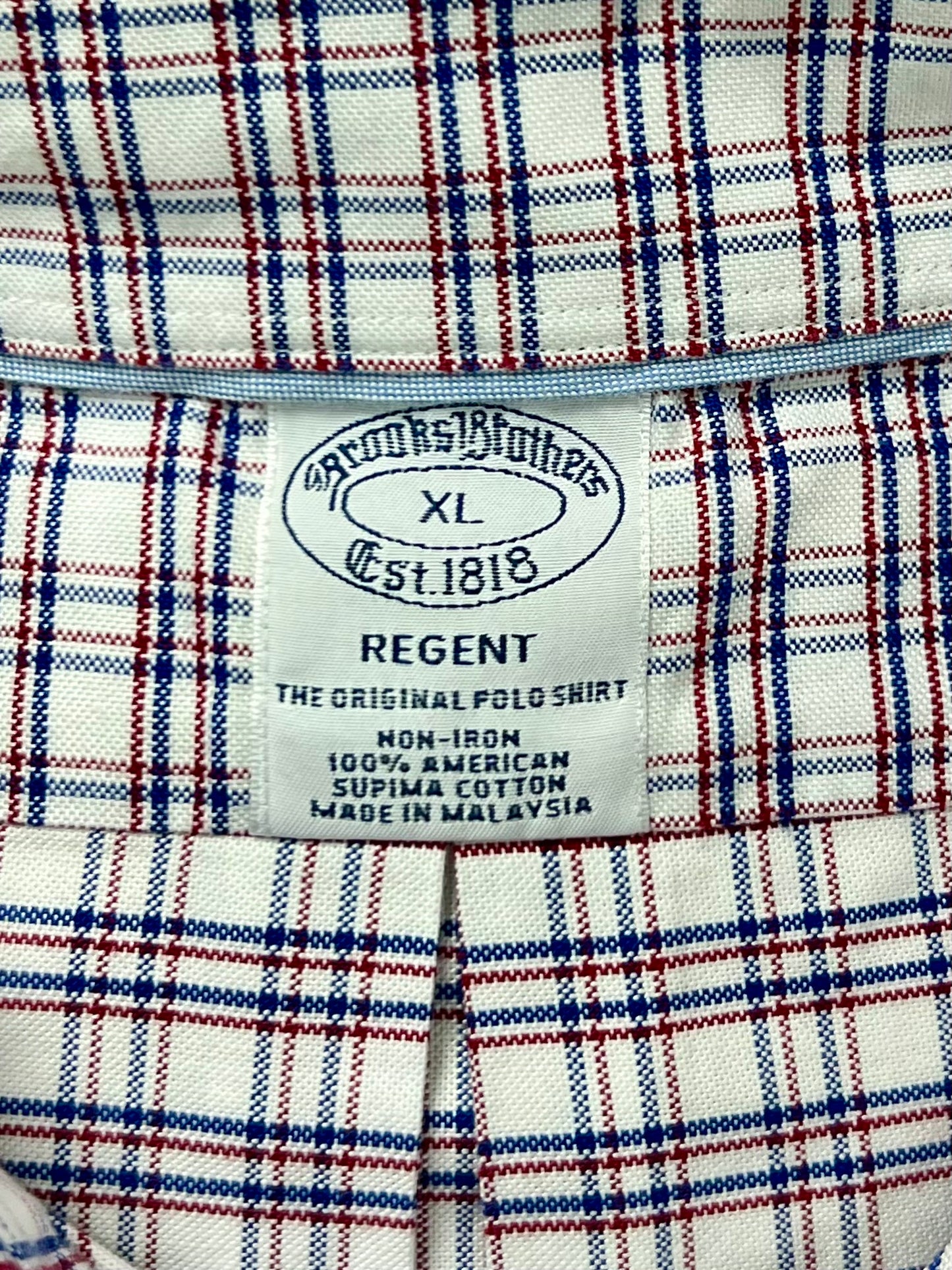 Camisa Brooks Brothers 🐑 color blanco de cuadros en azul navy y rojo Talla XL Entalle Regular