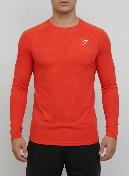 Camiseta de entrenamiento cuello redondo Gymshark 🏋🏽 color naranja manga larga Talla S Entalle Slim Fit