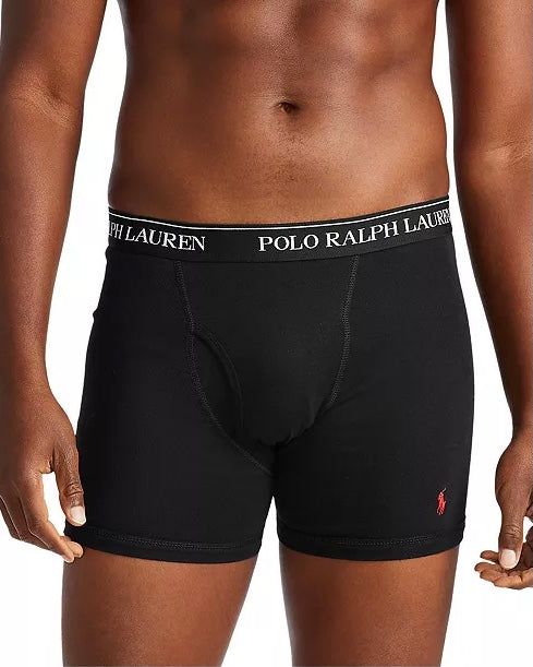 Paquete de 3 Boxer Briefs Polo Ralph Lauren 🏇🏼 Classic Fit Tela algodón stretch color gris oscuro, negro y gris claro Talla S