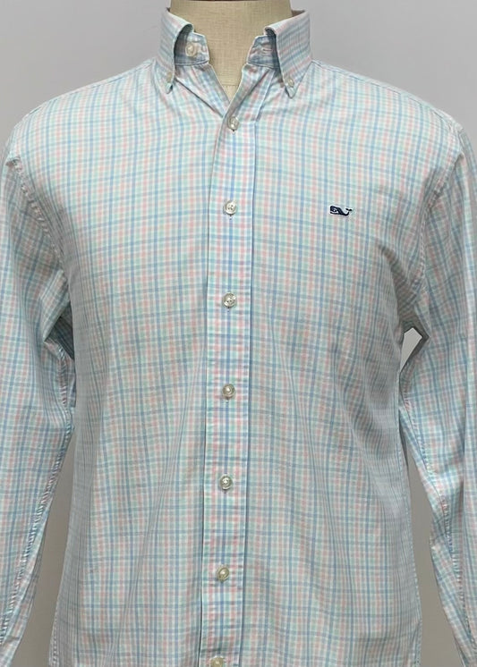 Camisa Vineyard Vines 🐳 color blanco de cuadros en color celeste y rosado Talla S Entalle Regular (ver descripción)