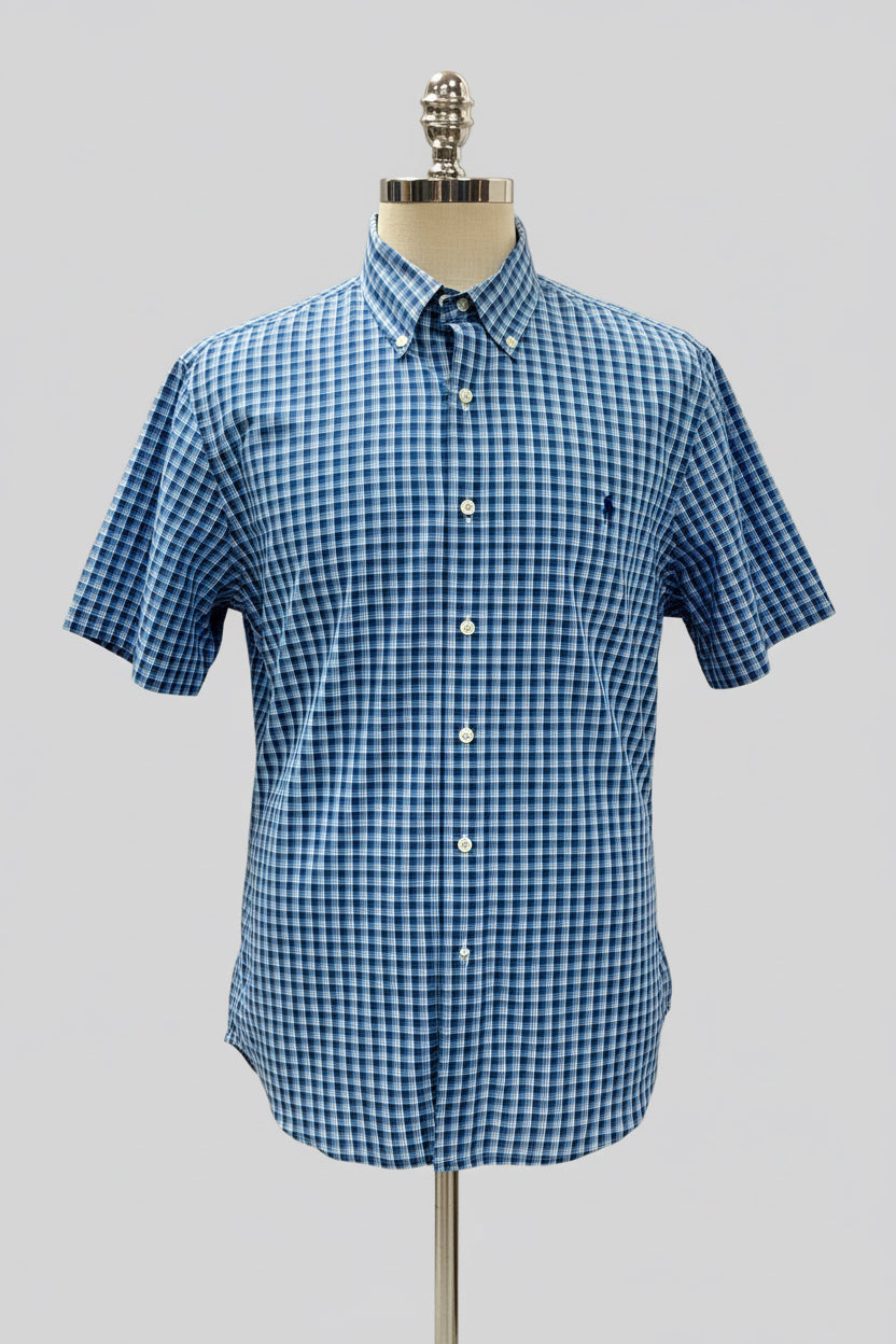 Camisa de botones Polo Ralph Lauren 🏇🏼 Oxford de cuadros tartán en color azul y blanco Talla XL Entalle Regular