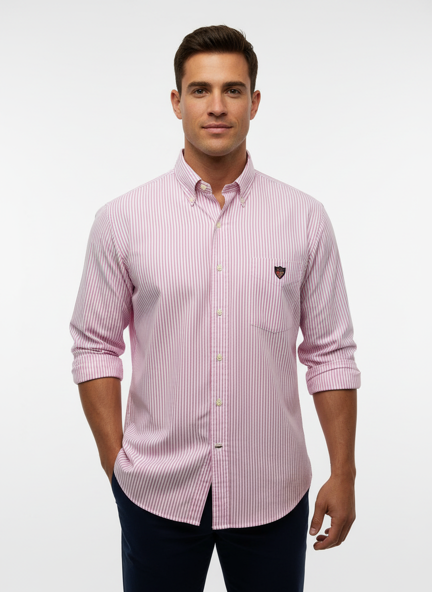 Camisa de botones Polo Ralph Lauren 🏇🏼 de rayas en color rosado y blanco Talla L Entalle Regular (ver descripción)